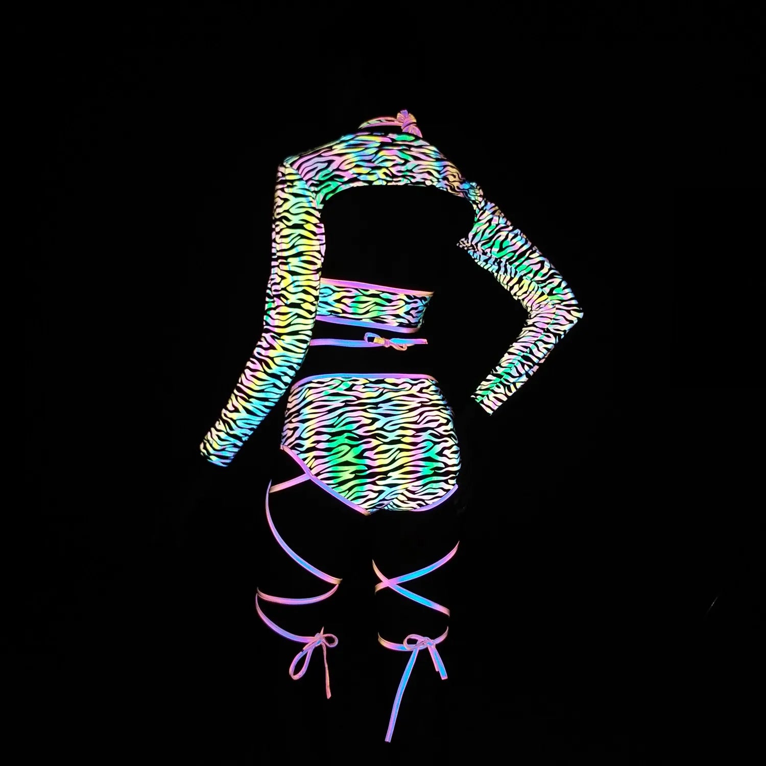 Harajuku Reflective Set Bandage Shorts+Bra+Crop