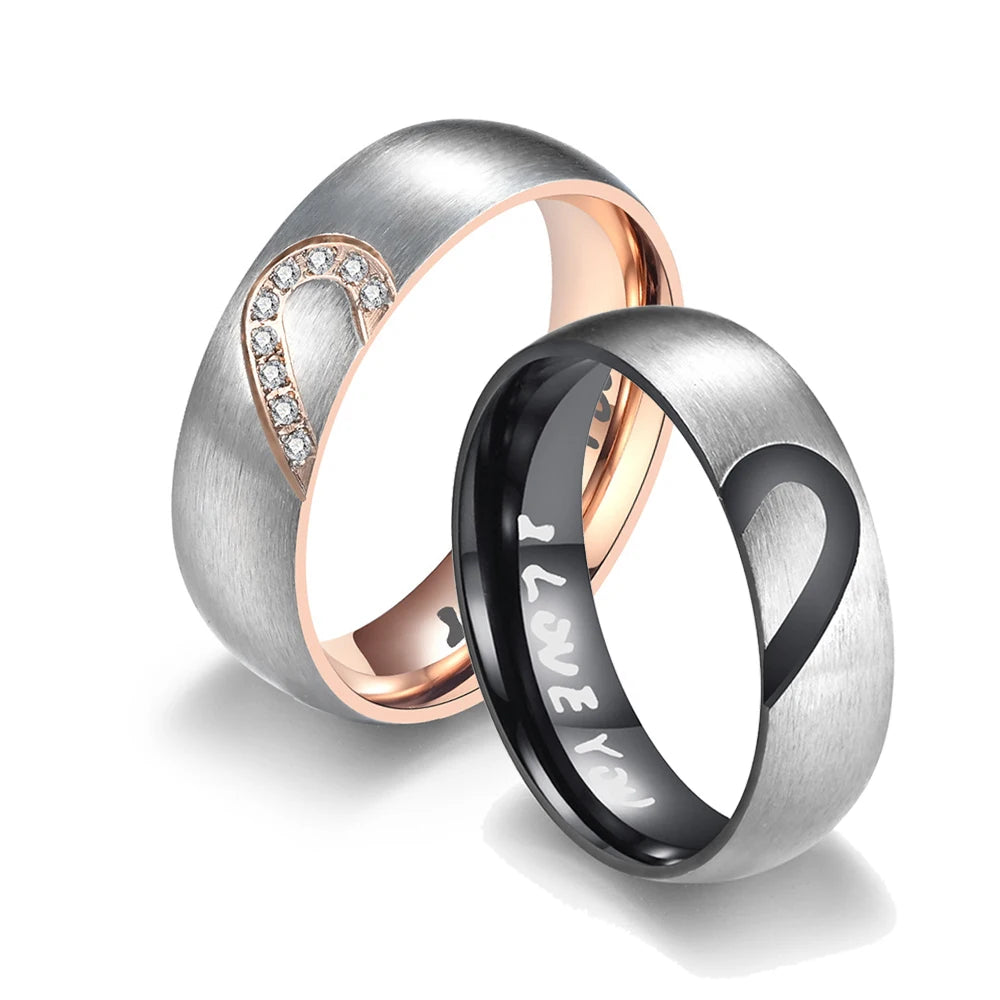 Rose Gold/Black Color Heart Couple Rings