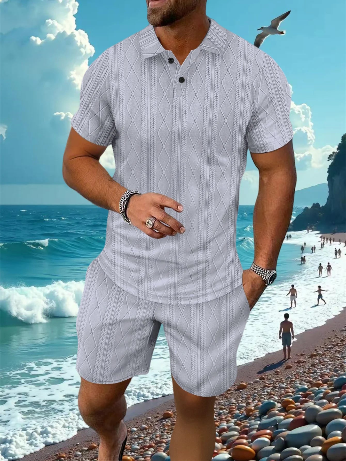 lapel short-sleeved POLO shirt & shorts