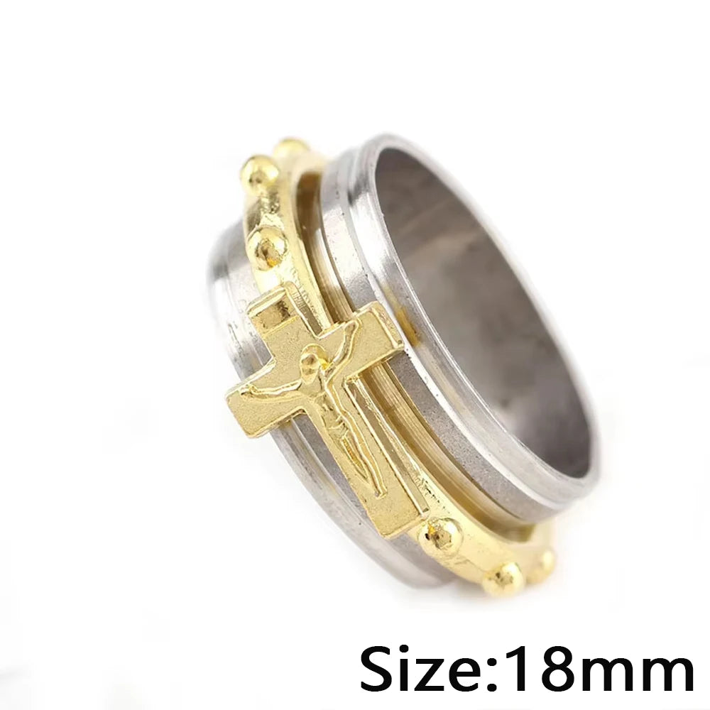 Stainless Steel Religious Catholic Crucifixion Relief Ring
