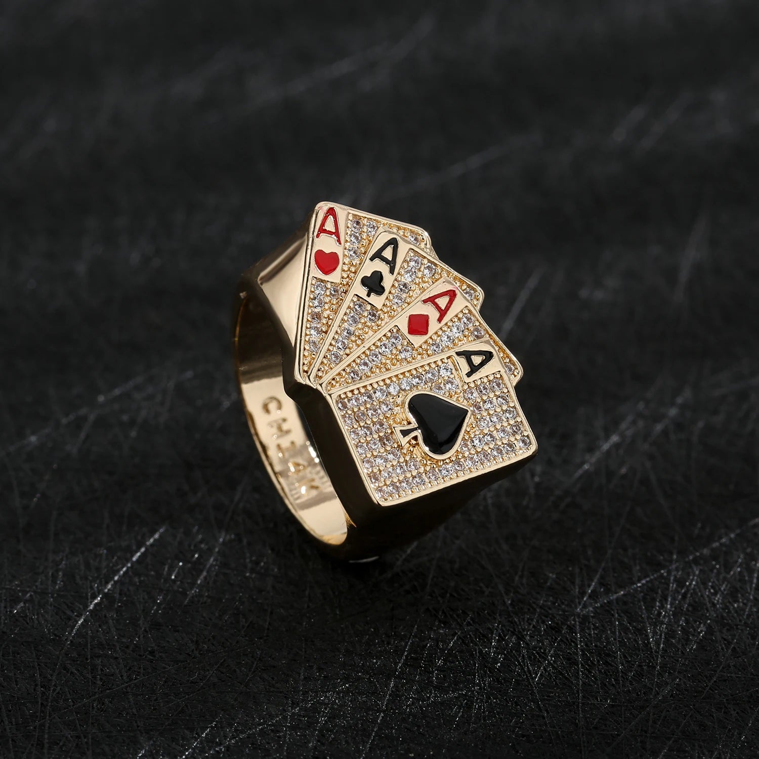 Men's Casino Poker Ring 14k Gold Plated
