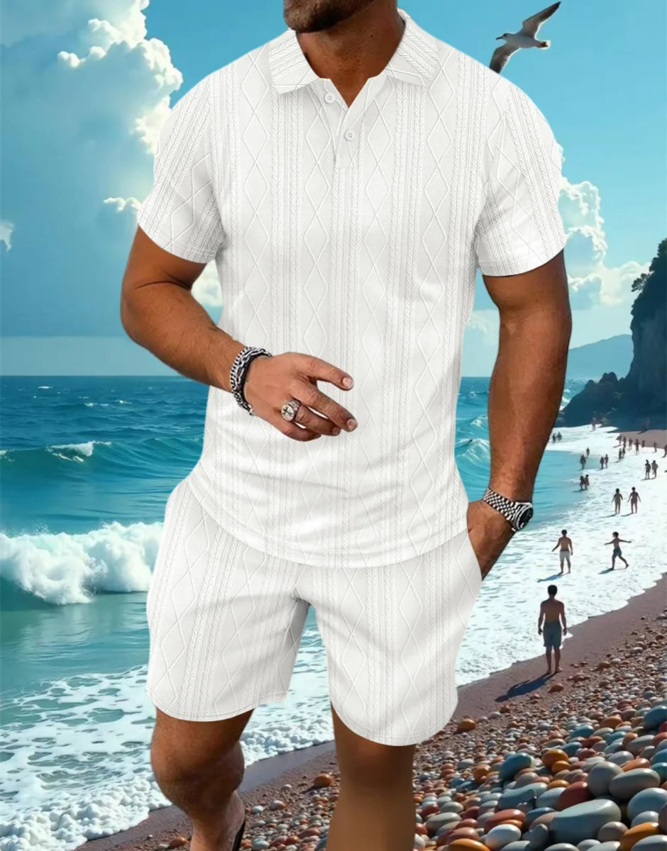 lapel short-sleeved POLO shirt & shorts
