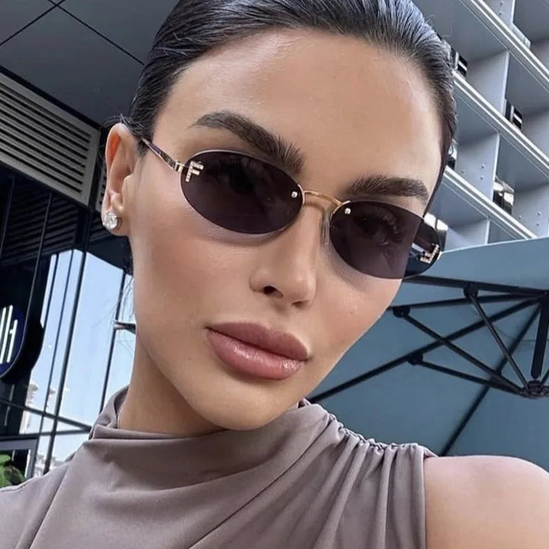 Rimless Retro Oval Sunglasses