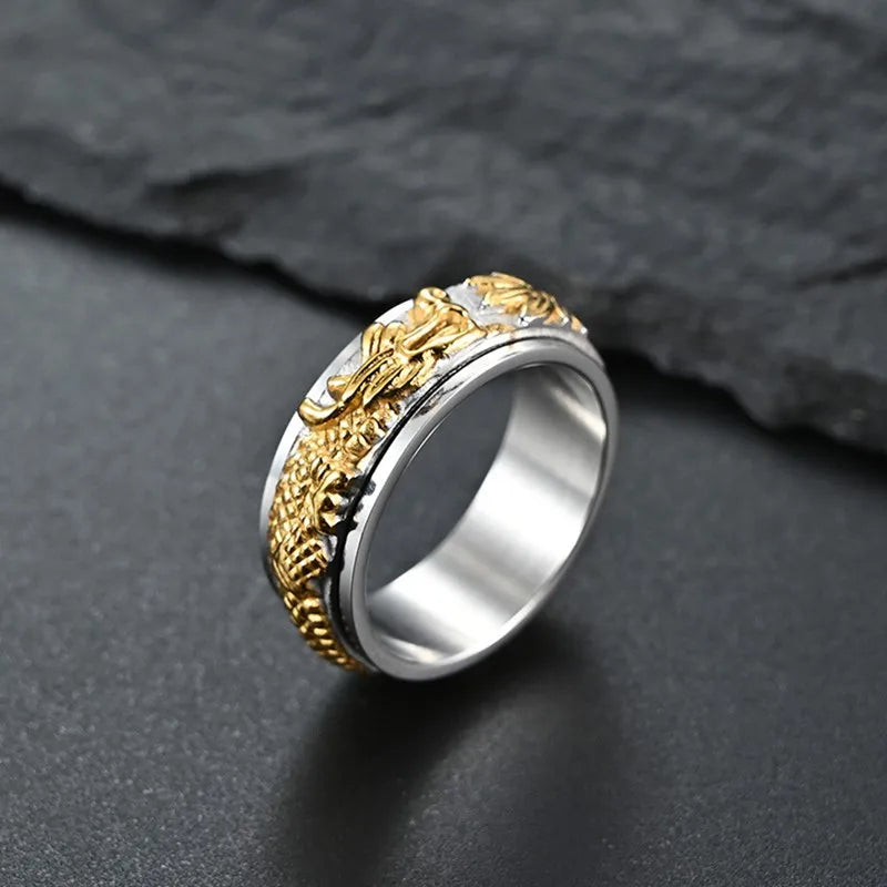 Stainless Steel / spinner dragon 18k gold plated ring