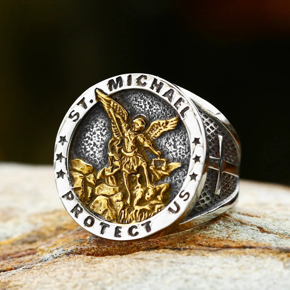 BEIER 316L Stainless Steel Angel  St Michael Ring
