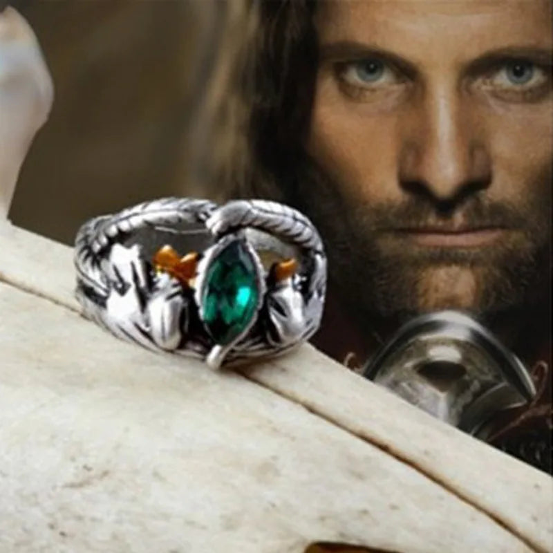 Lord Ring of Barahir Aragorn Gondor Green Crystal Rings