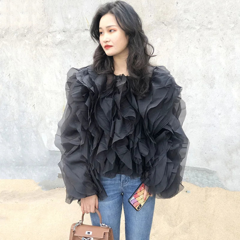 TWOTWINSTYLE Vintage Patchwork Ruffle Shirt