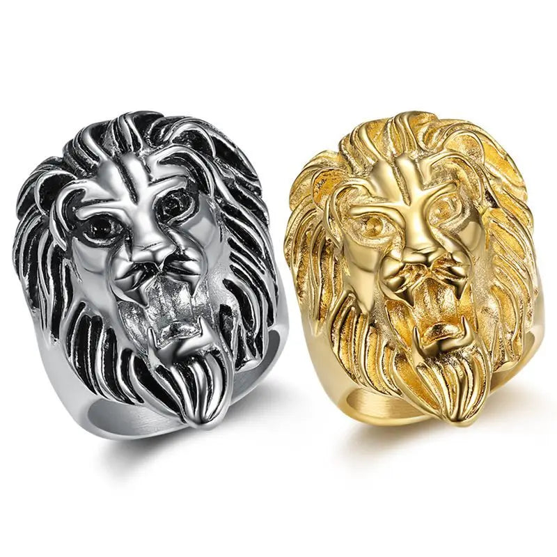 Stainless Steel / 18 K Gold Plated  Lion Head Rings