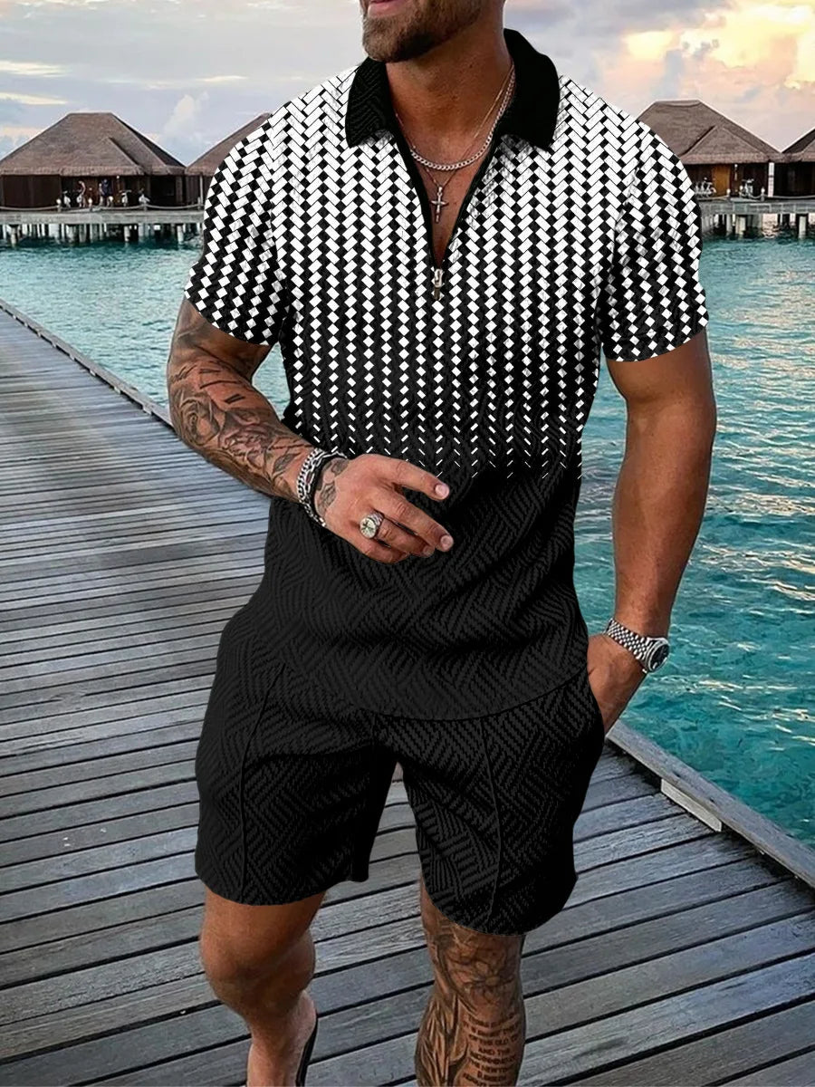 Casual Trend Print Slim Fit  T-shirt & Shorts