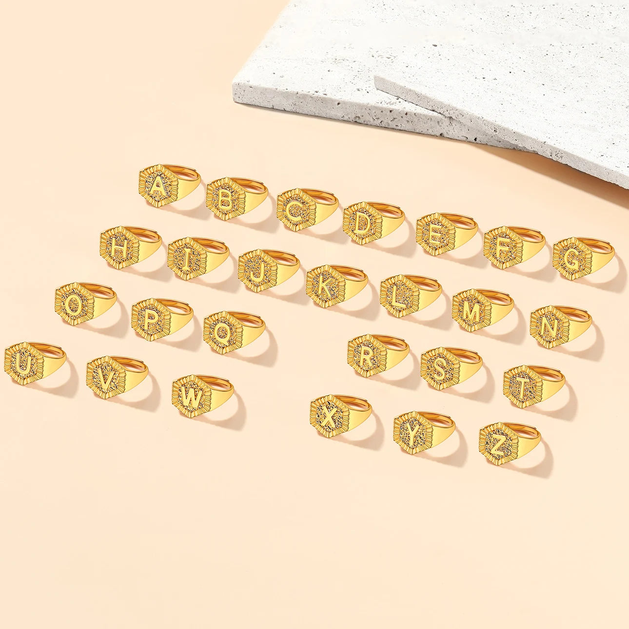 18k gold plated U7 Hexagon Surface Rings
