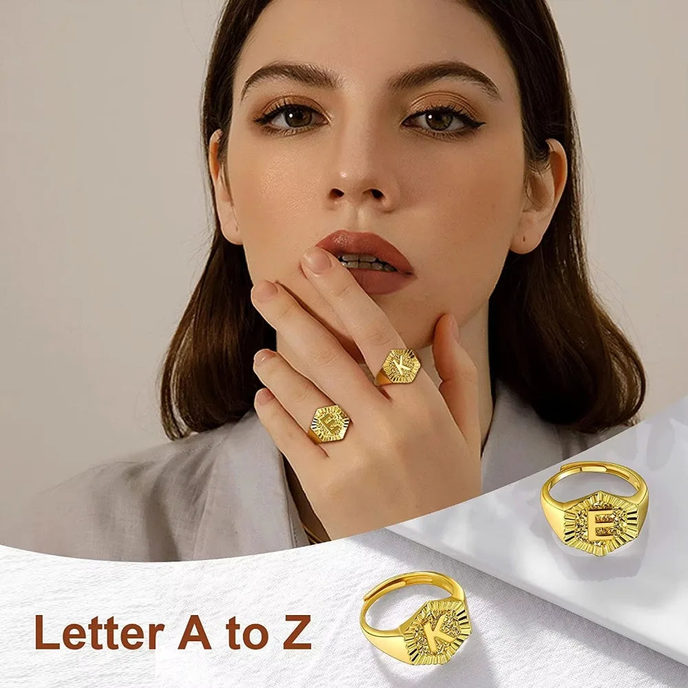 18k gold plated U7 Hexagon Surface Rings