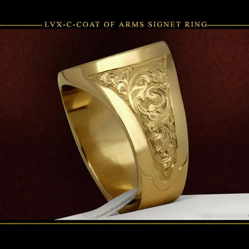 Luxury Gold Plated Coat of Arms Sweet Signet Engraved Ring
