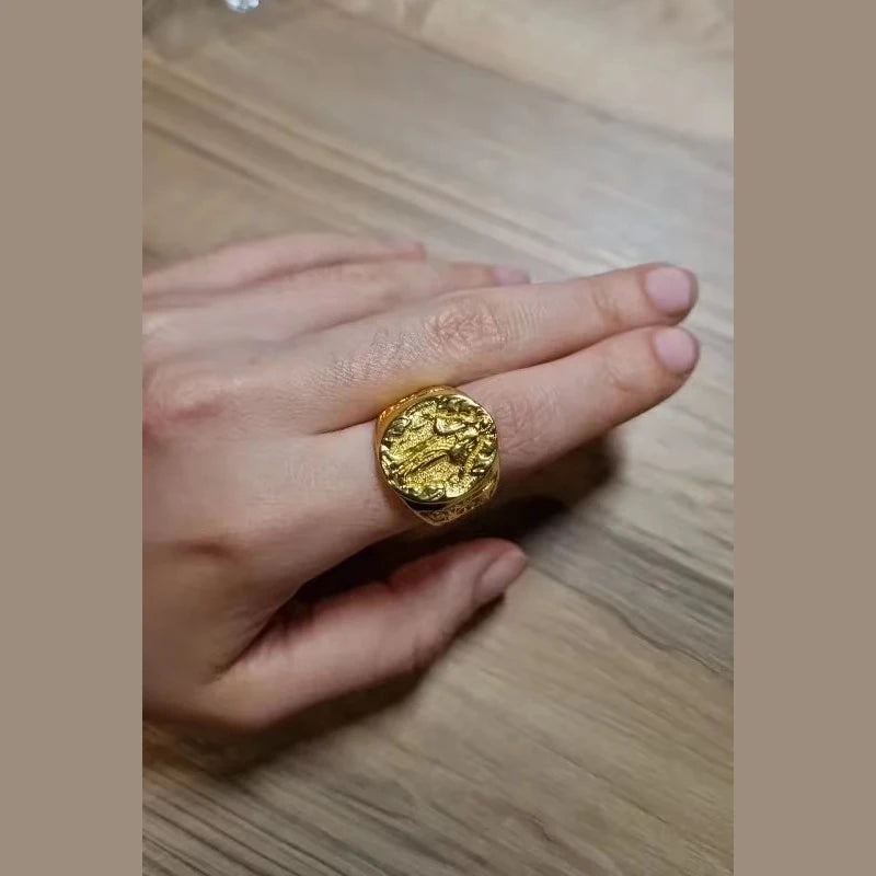 18K Gold Plated Virgin Mary Handmade Carved Religious Rings