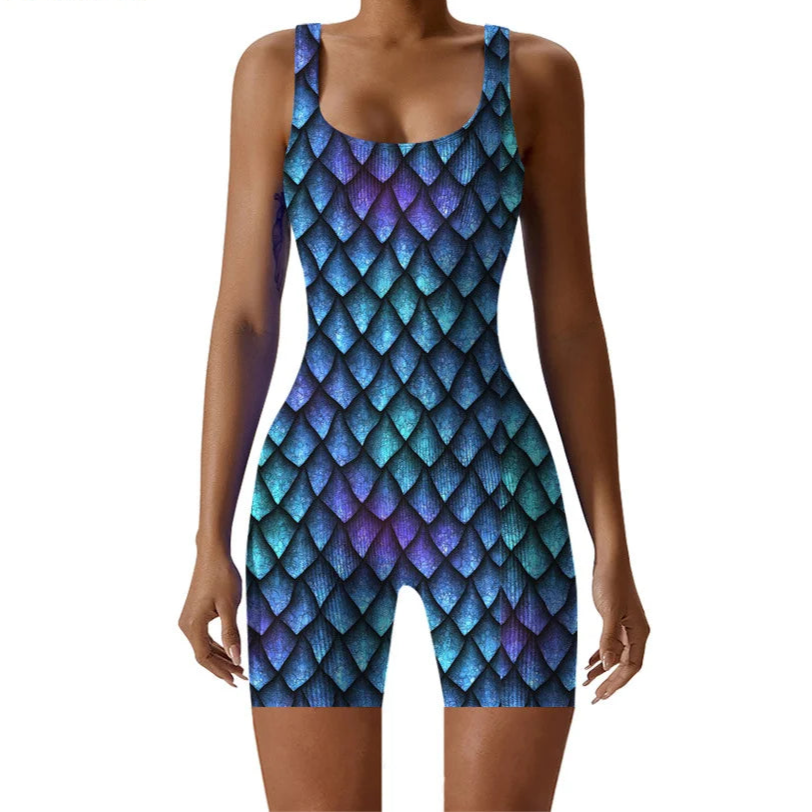 Fish Scale Print Multicolor Bodysuit