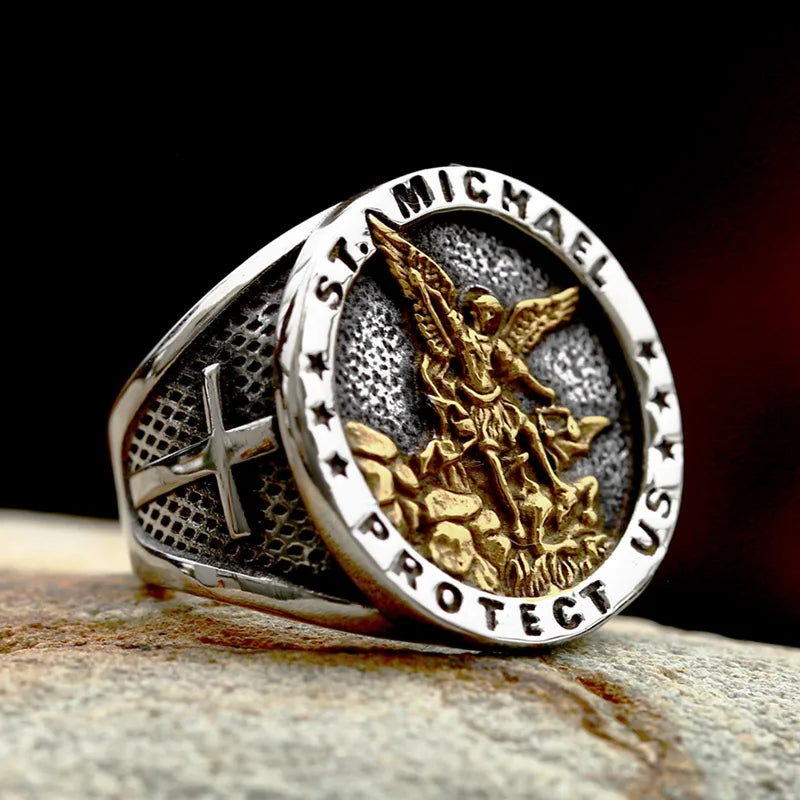 BEIER 316L Stainless Steel Angel  St Michael Ring