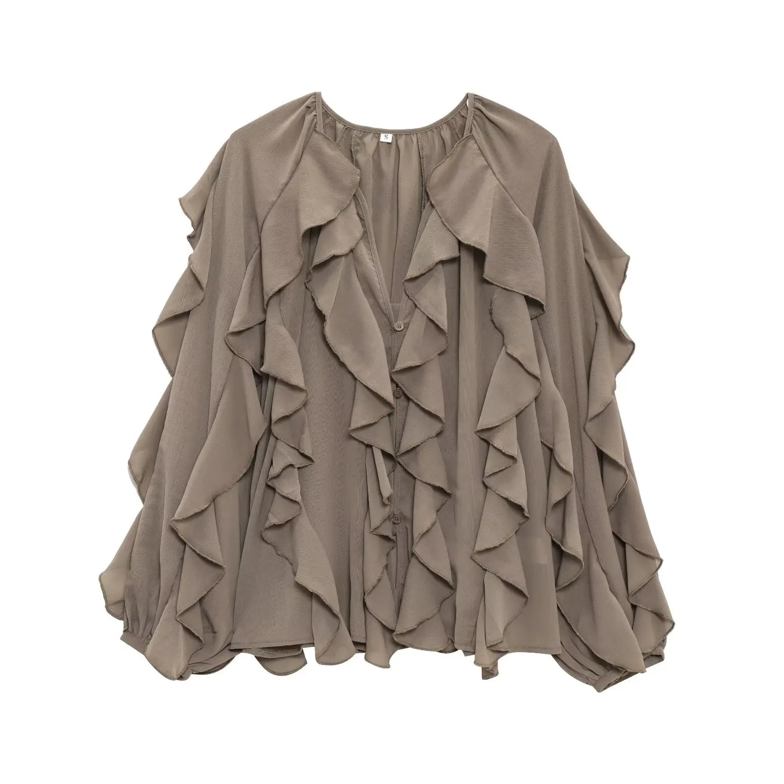 Tangada  Wine Red Ruffles Shirt Long Sleeve