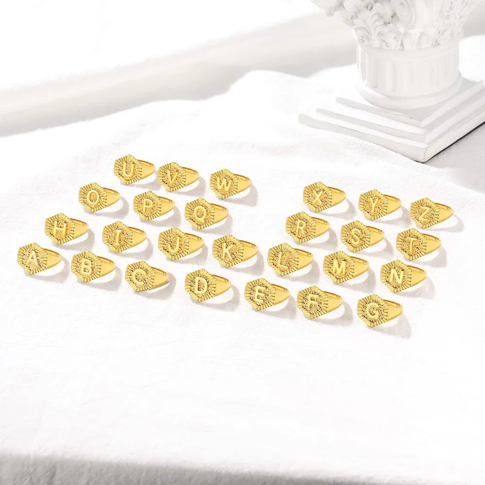 18k gold plated U7 Hexagon Surface Rings