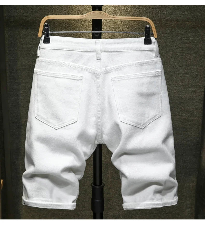 White Ripped Denim Shorts