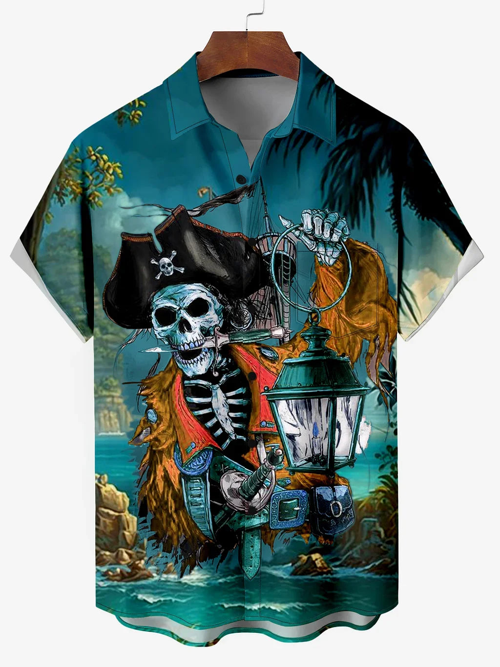 Hawaiian Skeleton Pirate  Print Shirt