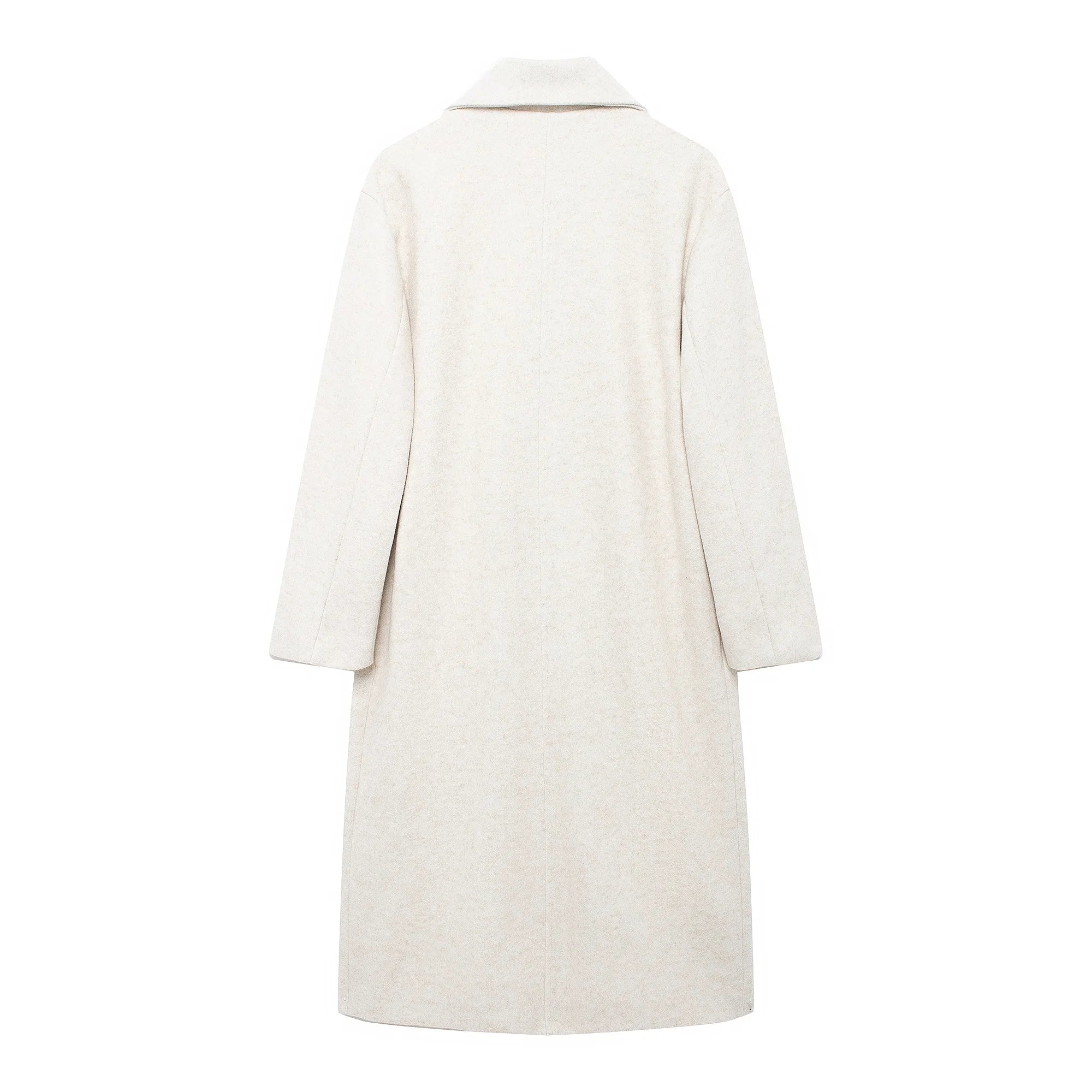 TRAFZA Solid Lapel Double Breasted Coat
