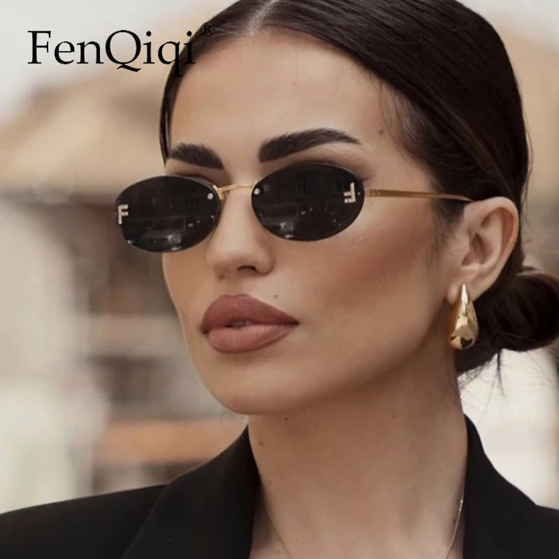 Rimless Retro Oval Sunglasses