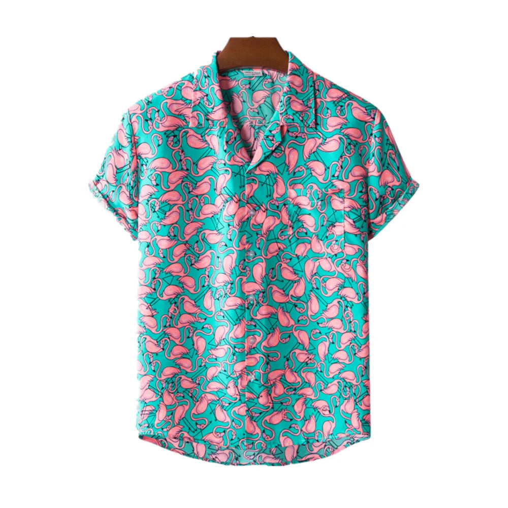 Floral Tops Hawaiian Flamingo Print Beach Shirts