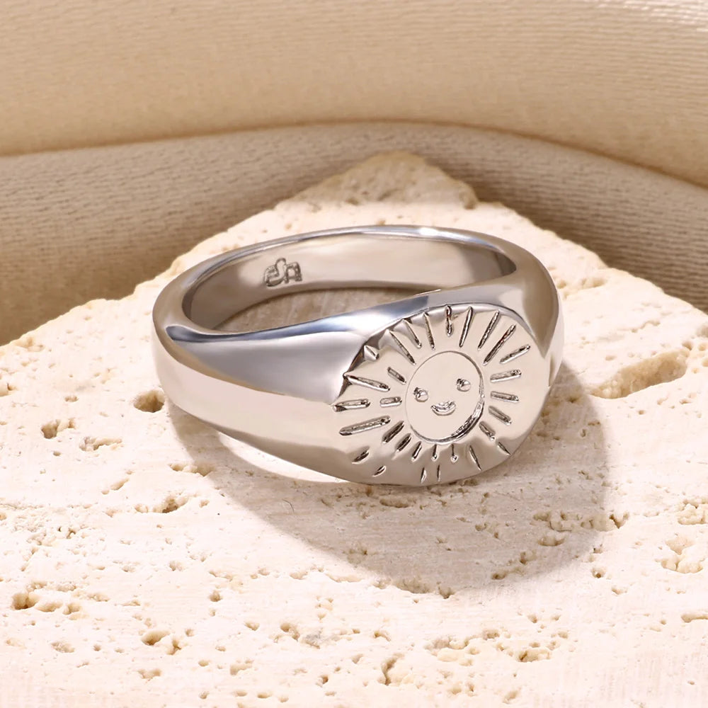 Stainless Steel Sun Smile Ring