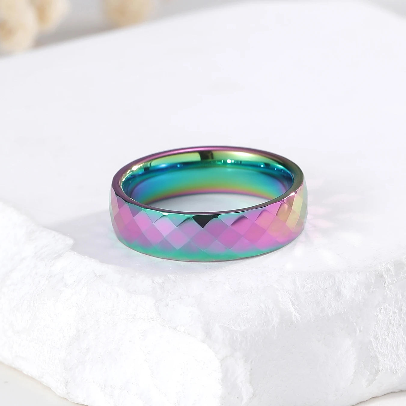 Faceted Edge Dome Polished Tungsten Carbide Wedding Rings