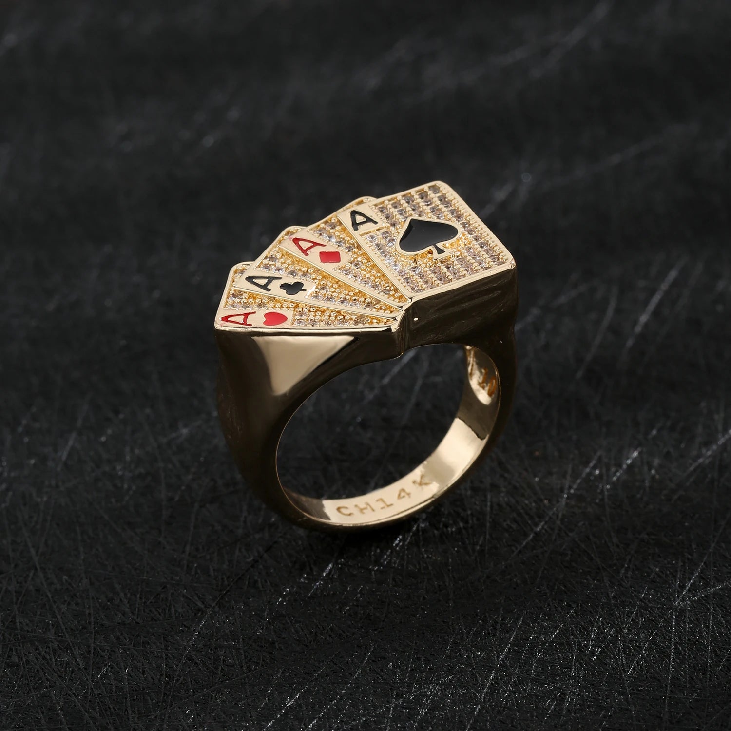 Men's Casino Poker Ring 14k Gold Plated