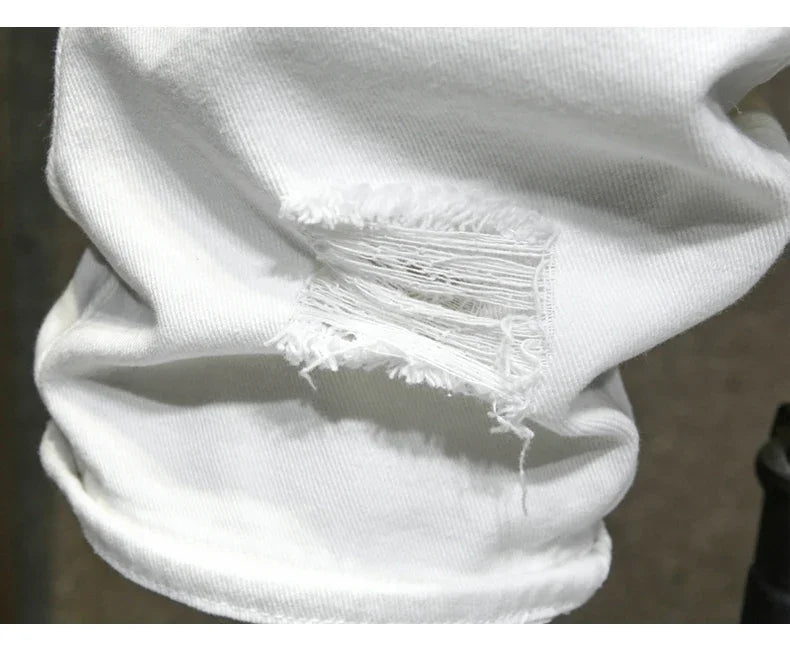 White Ripped Denim Shorts