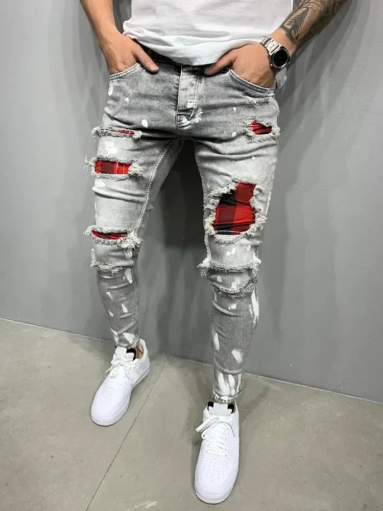 Slim Elastic Denim Cargo Ripped Skinny Jeans