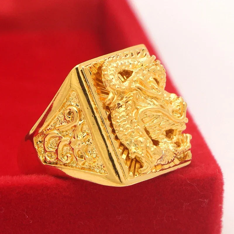 18CT Gold Plated Engraving Dragon Rings