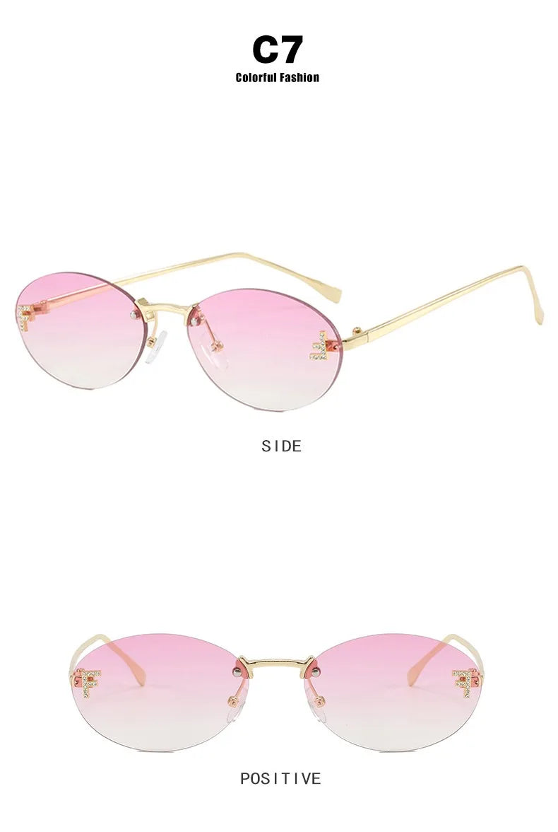 Rimless Retro Oval Sunglasses