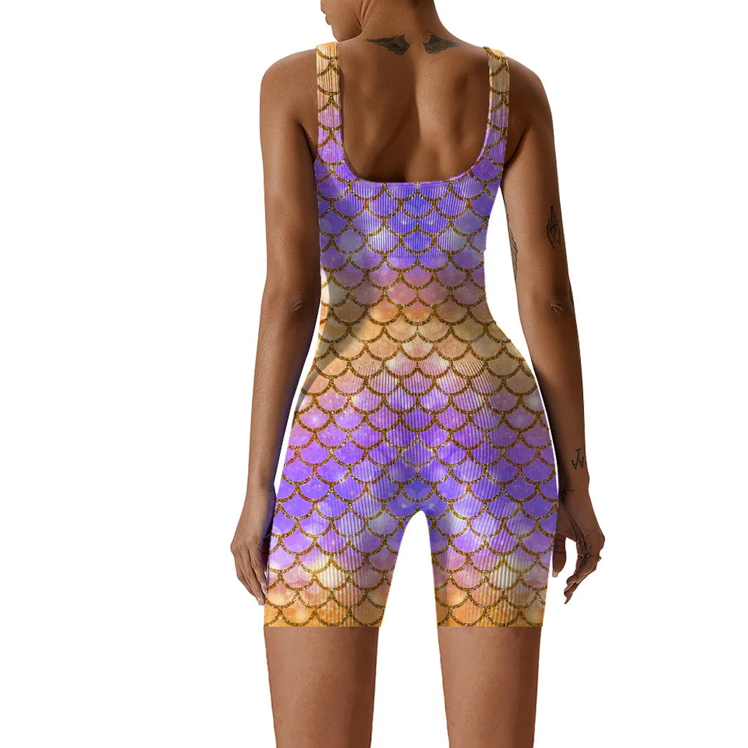 Fish Scale Print Multicolor Bodysuit