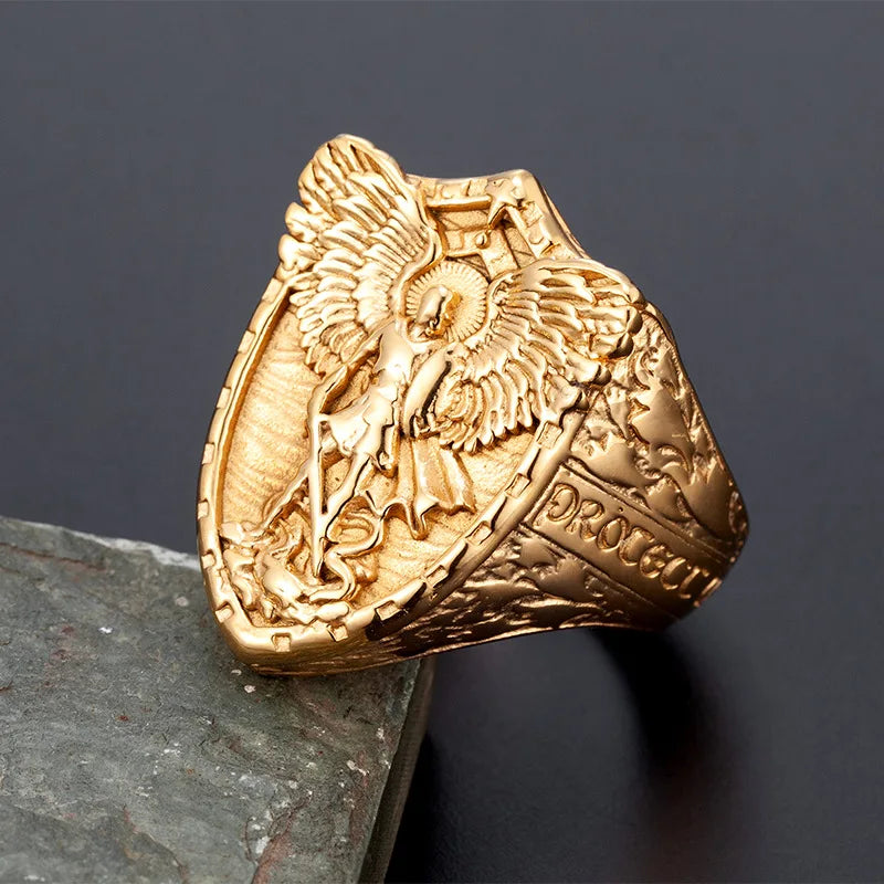 18K Gold Plated / Stainless Steel Archangel Michael Rings