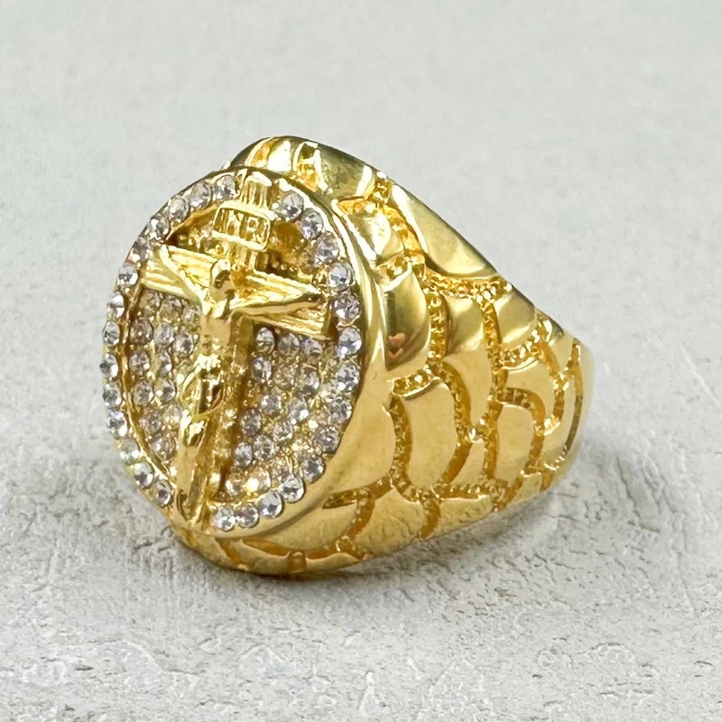 gold color 316L Stainless Steel JESUS Cross Ring