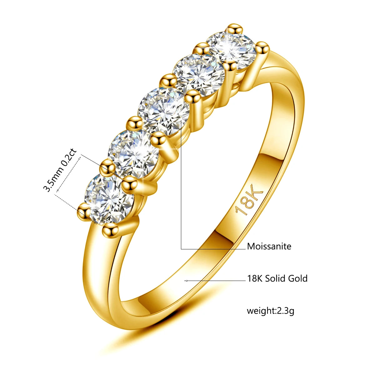 Solid 18K Gold Moissanite Engagement Ring