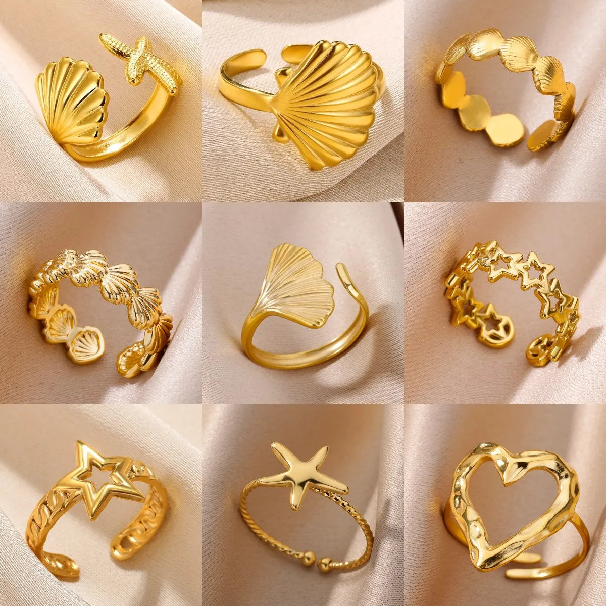 Shell Rings for Women Adjustable Gold Color