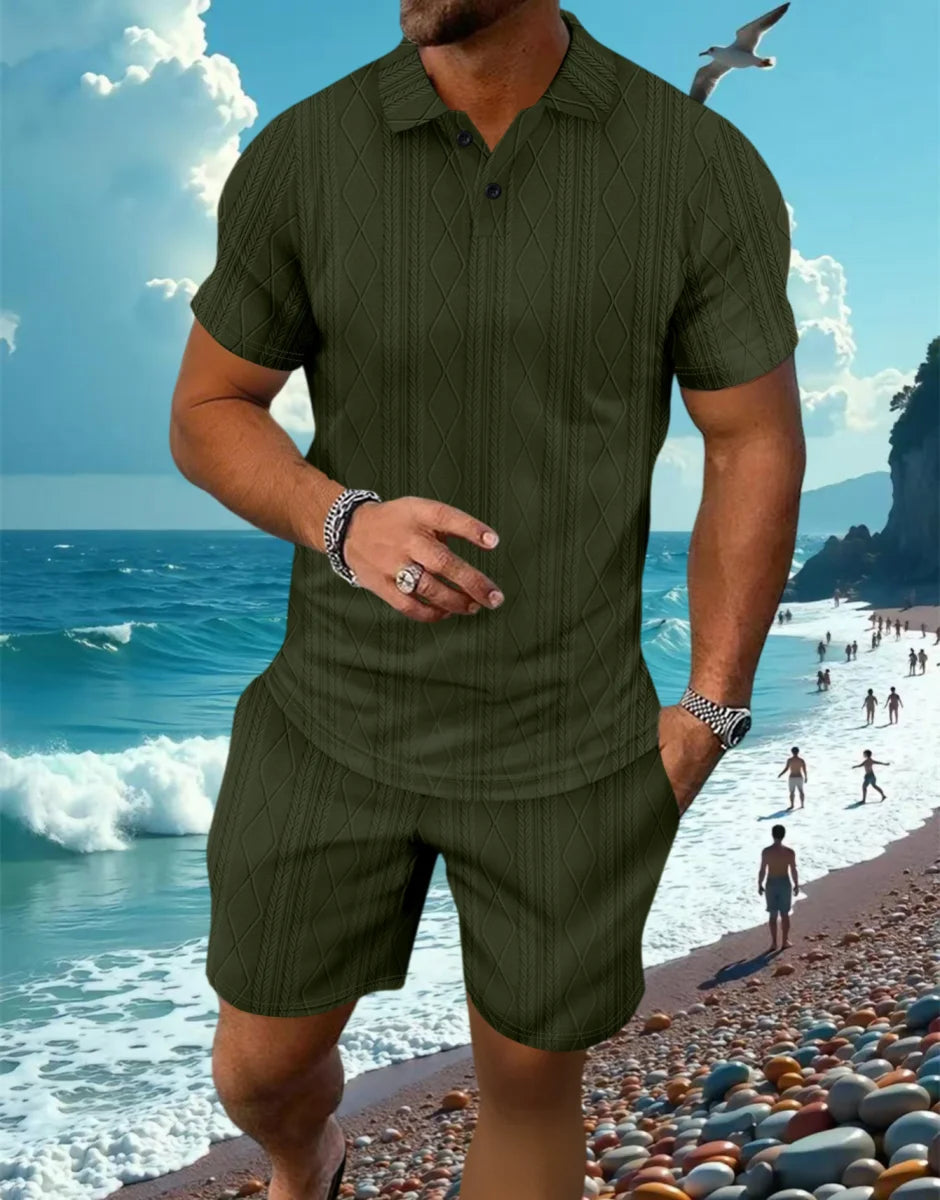 lapel short-sleeved POLO shirt & shorts