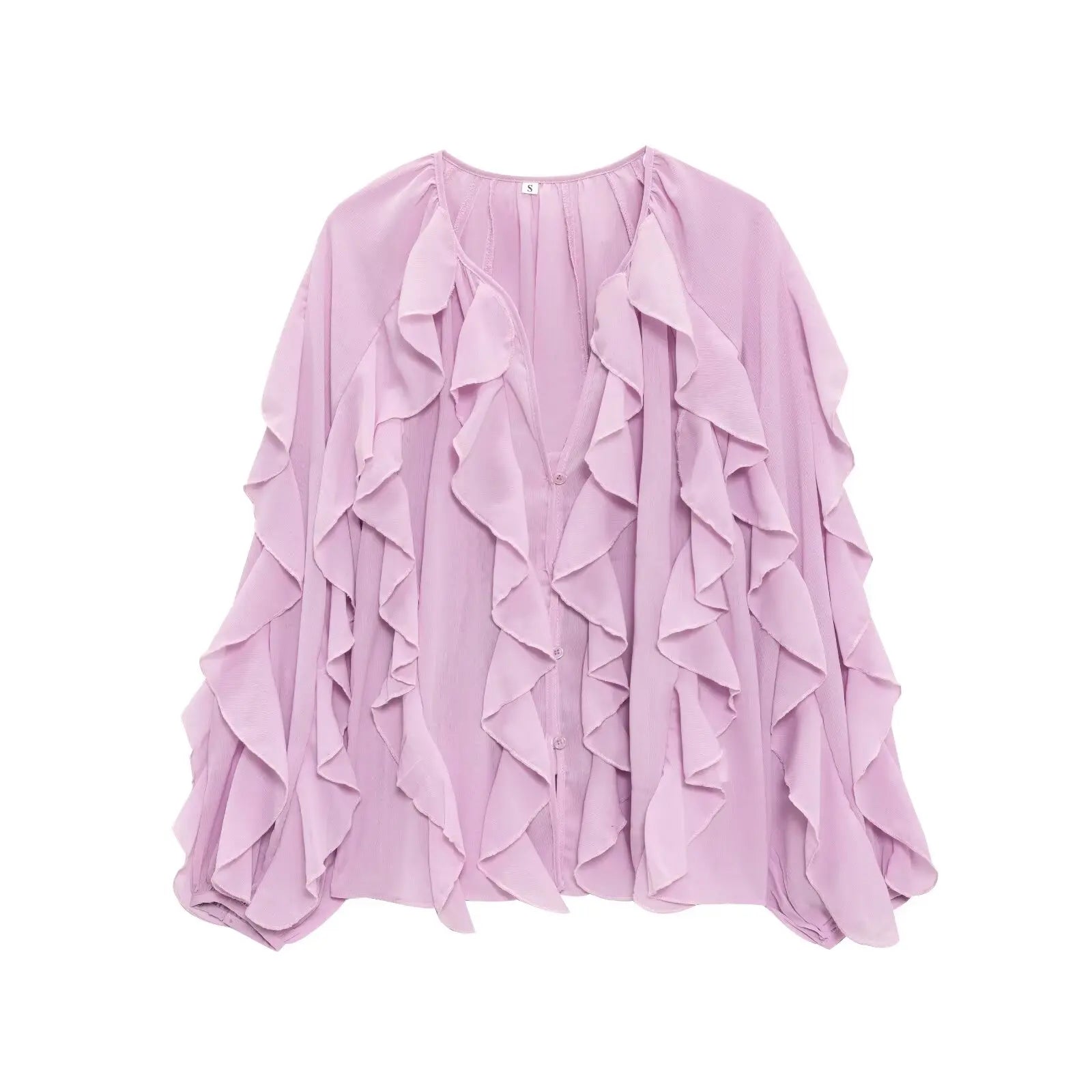 Tangada  Wine Red Ruffles Shirt Long Sleeve