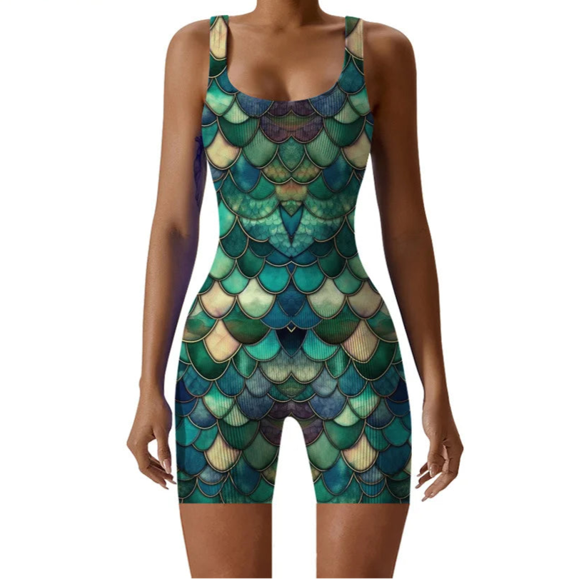 Fish Scale Print Multicolor Bodysuit