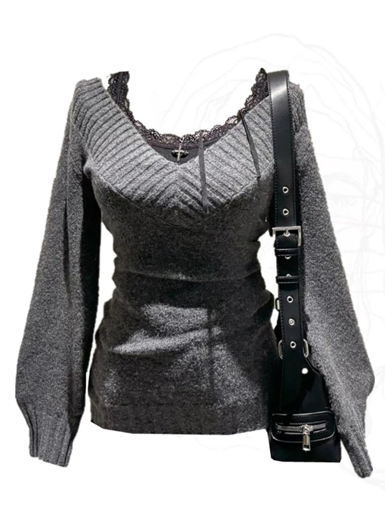 Gyaru Coquette V-neck French Vintage Sweater