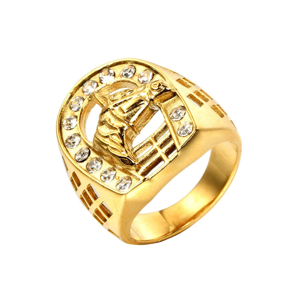 Horse Head Ring Male 18k Gold Plated Color Stainless Steel