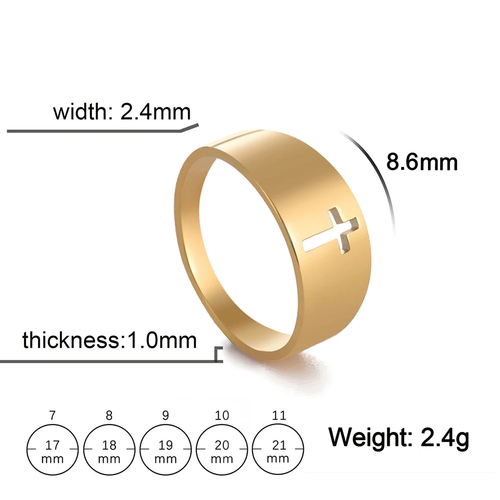 18k gold plating COOLTIME Gothic Cross Rings /  Stainless Steel Silver Color
