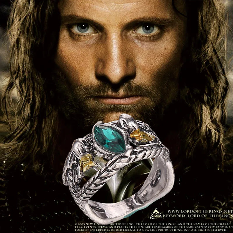 Lord Ring of Barahir Aragorn Gondor Green Crystal Rings