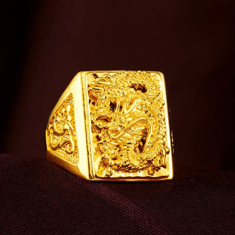 18CT Gold Plated Engraving Dragon Rings