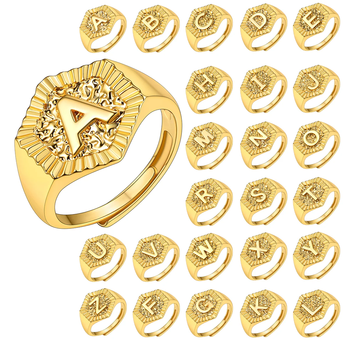 18k gold plated U7 Hexagon Surface Rings
