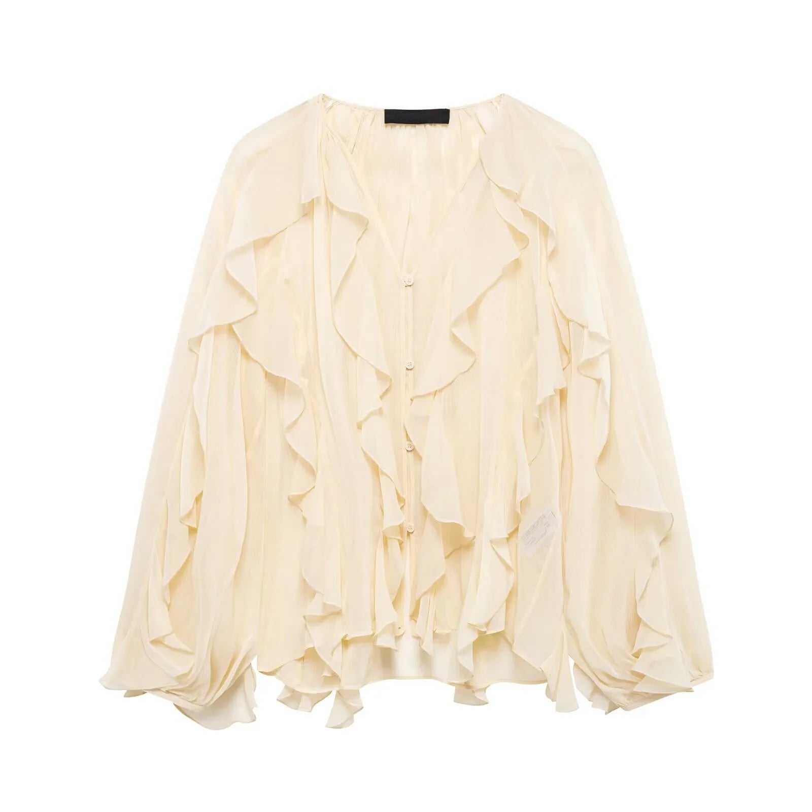 Tangada  Wine Red Ruffles Shirt Long Sleeve