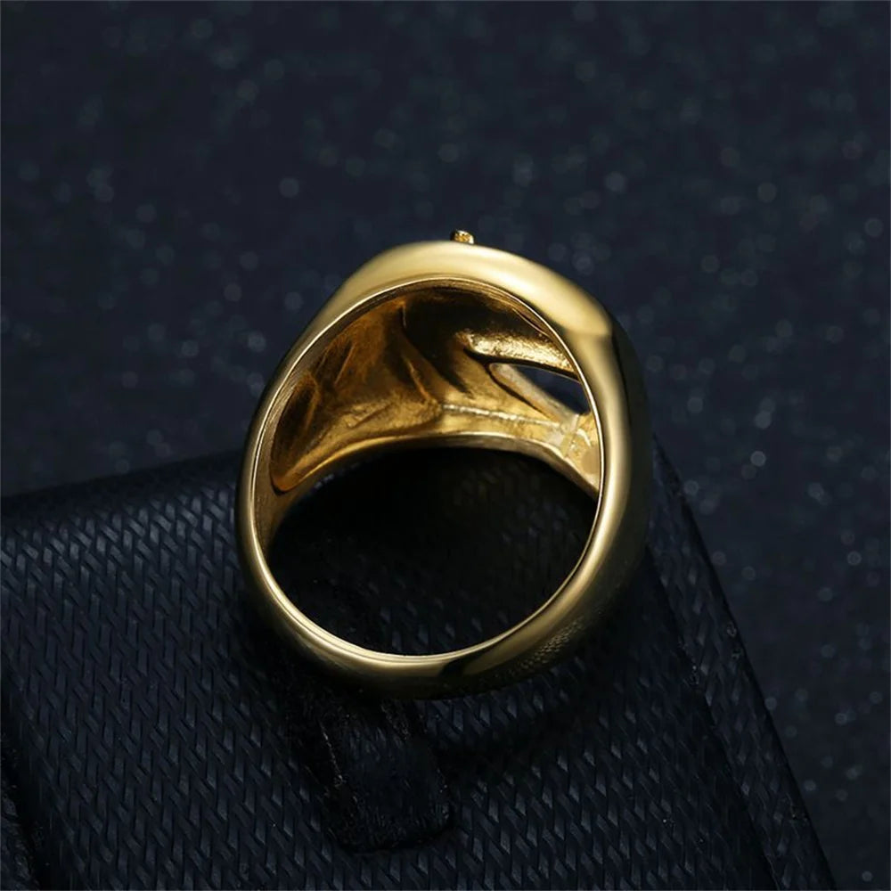 18k gold plating Punk Horseshoe Horse Head Ring