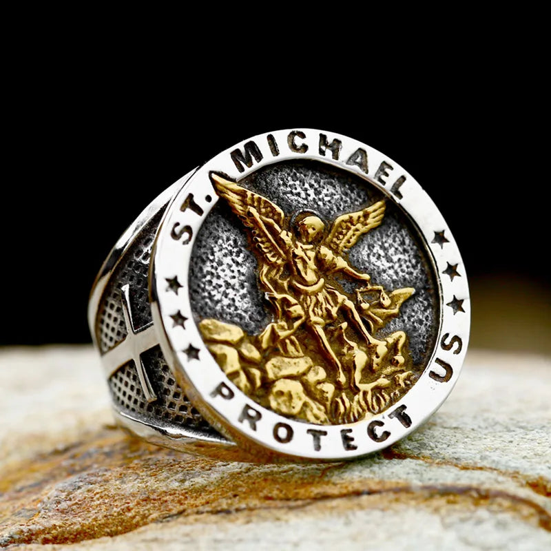 BEIER 316L Stainless Steel Angel  St Michael Ring